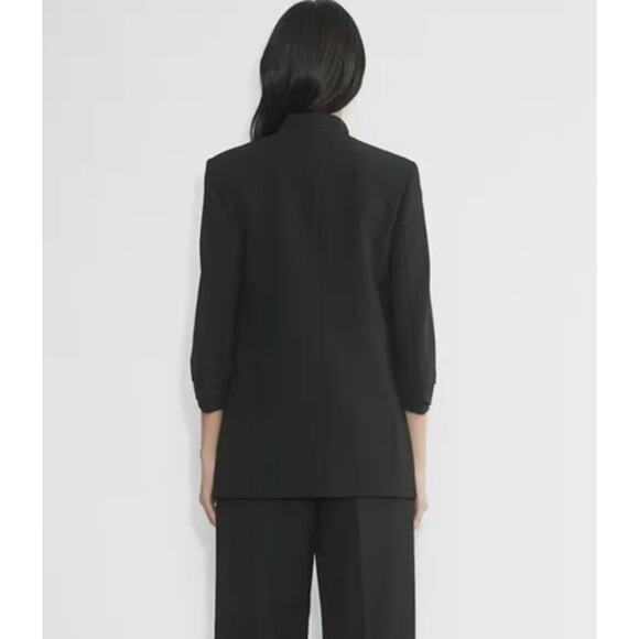 Aritzia Babaton Power Hip Blazer Open Front Ruched 3/4 Sleeve Jacket Crepe Black - Picture 4 of 15